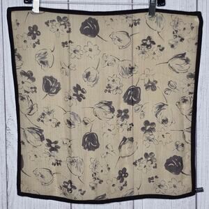 Franco Ferrari Silk Scarf Botanical Floral Black & Tan, Made In Italy - 19.5”